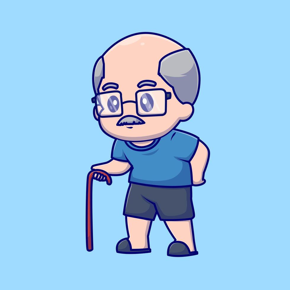 Cute Grandfather with Cane Stick Cartoon vector