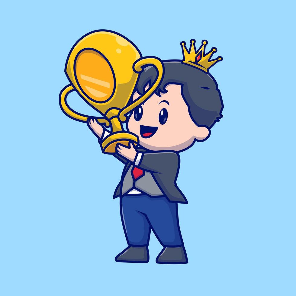 Cute Woman with Crown Holding Trophy Cartoon vector