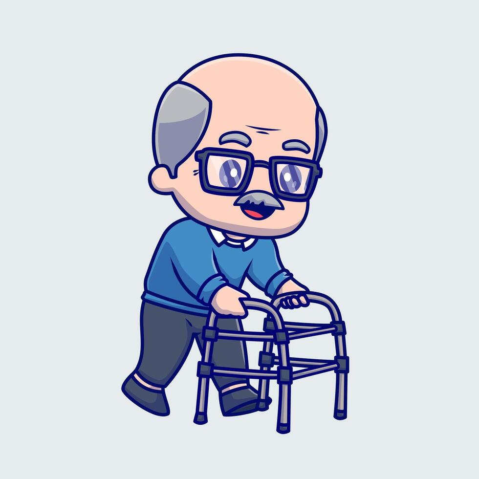 Cute Grandfather Walking with Walker Cartoon vector