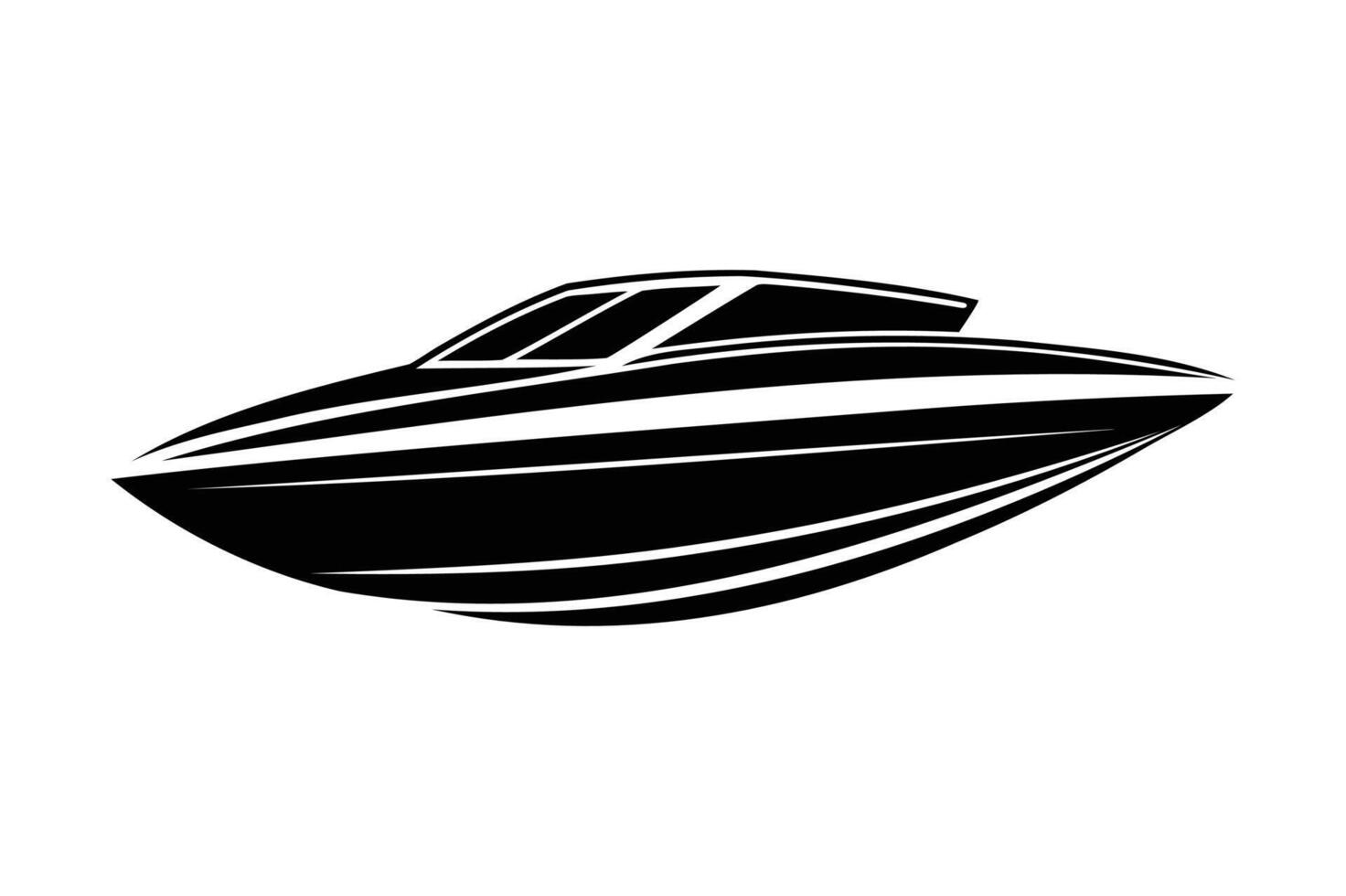 A black and white logo of a speed boat vector