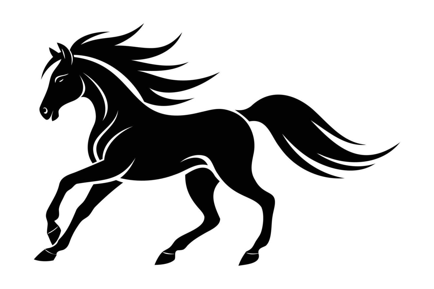 Black horse running on white background vector