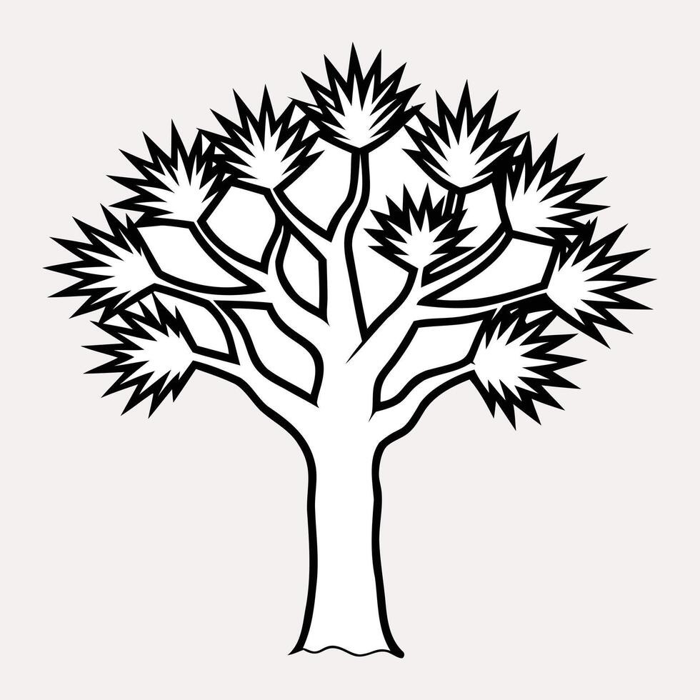A black and white drawing of a tree with leaves vector