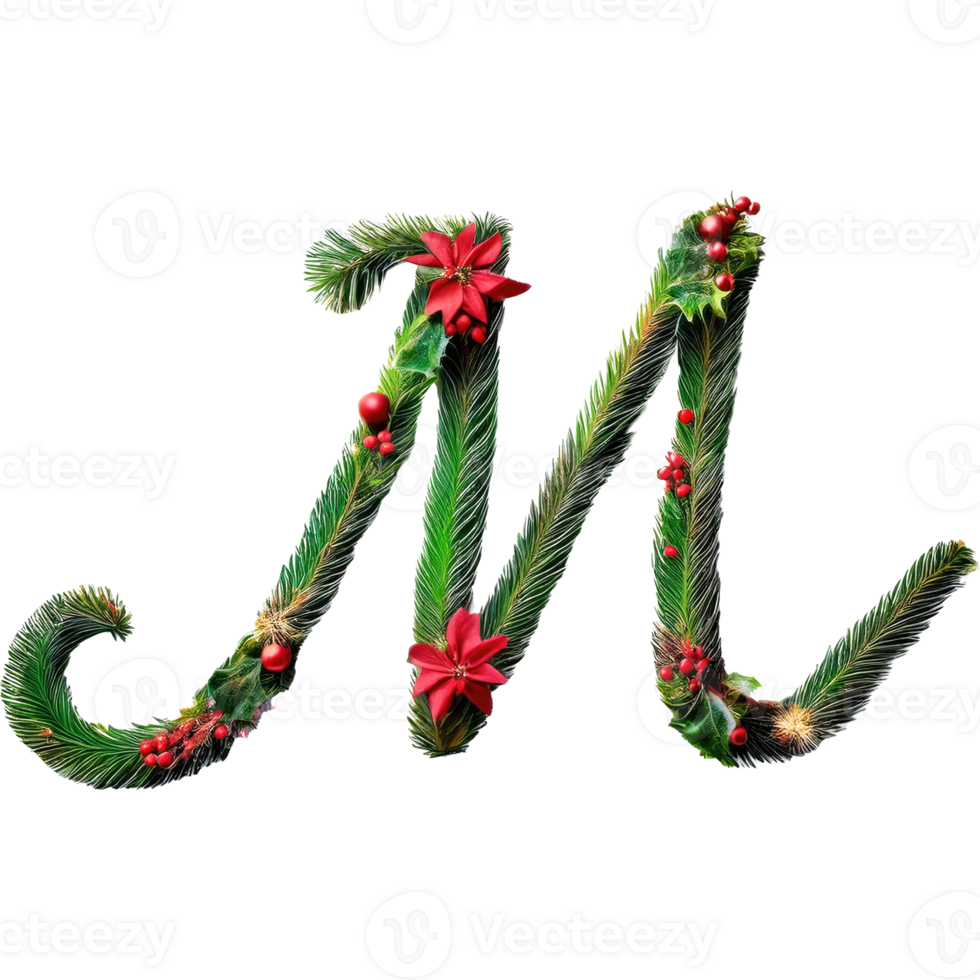 Letter M design in Christmas wreath style art png