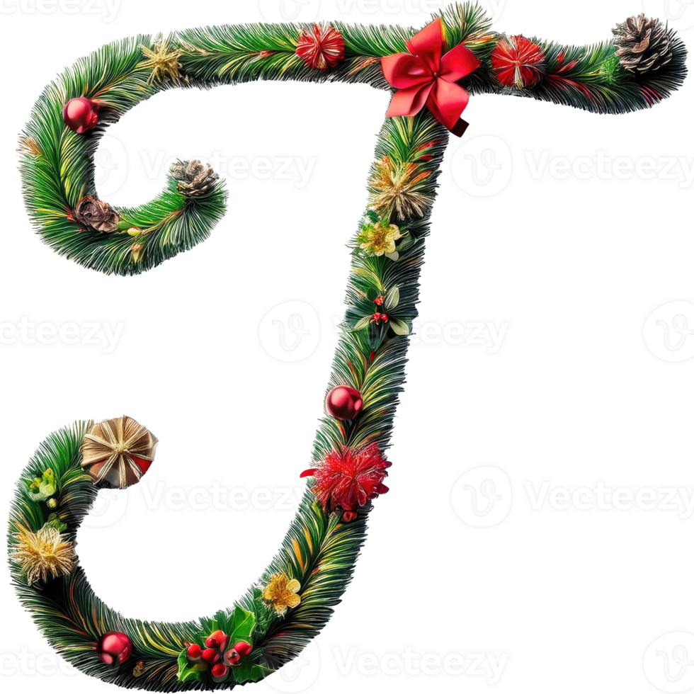 Letter T design in Christmas wreath style art png