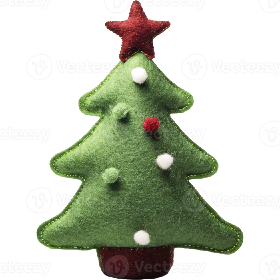 Christmas tree decorated with bown star felt object style png