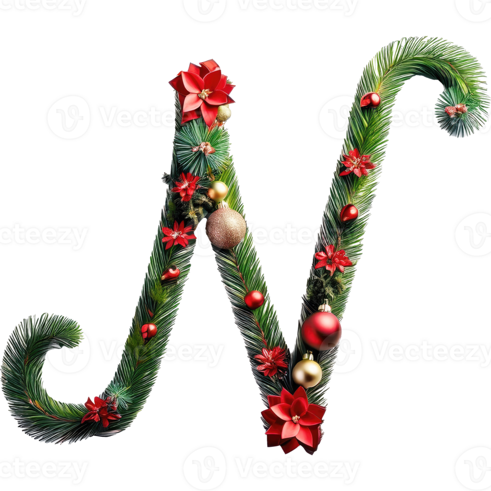 Letter N design in Christmas wreath style art png
