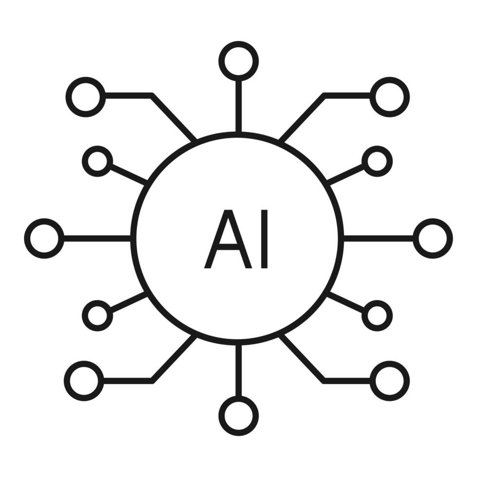 Artificial intelligence icon in line style. AI technology illustration. Artificial intelligence AI processor chip. vector