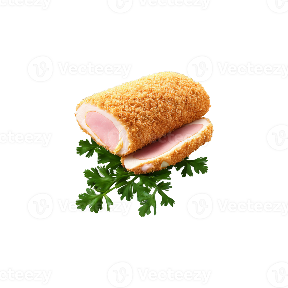 Chicken Cordon Bleu breaded chicken ham Swiss cheese golden brown parsley sprig Culinary and Food png
