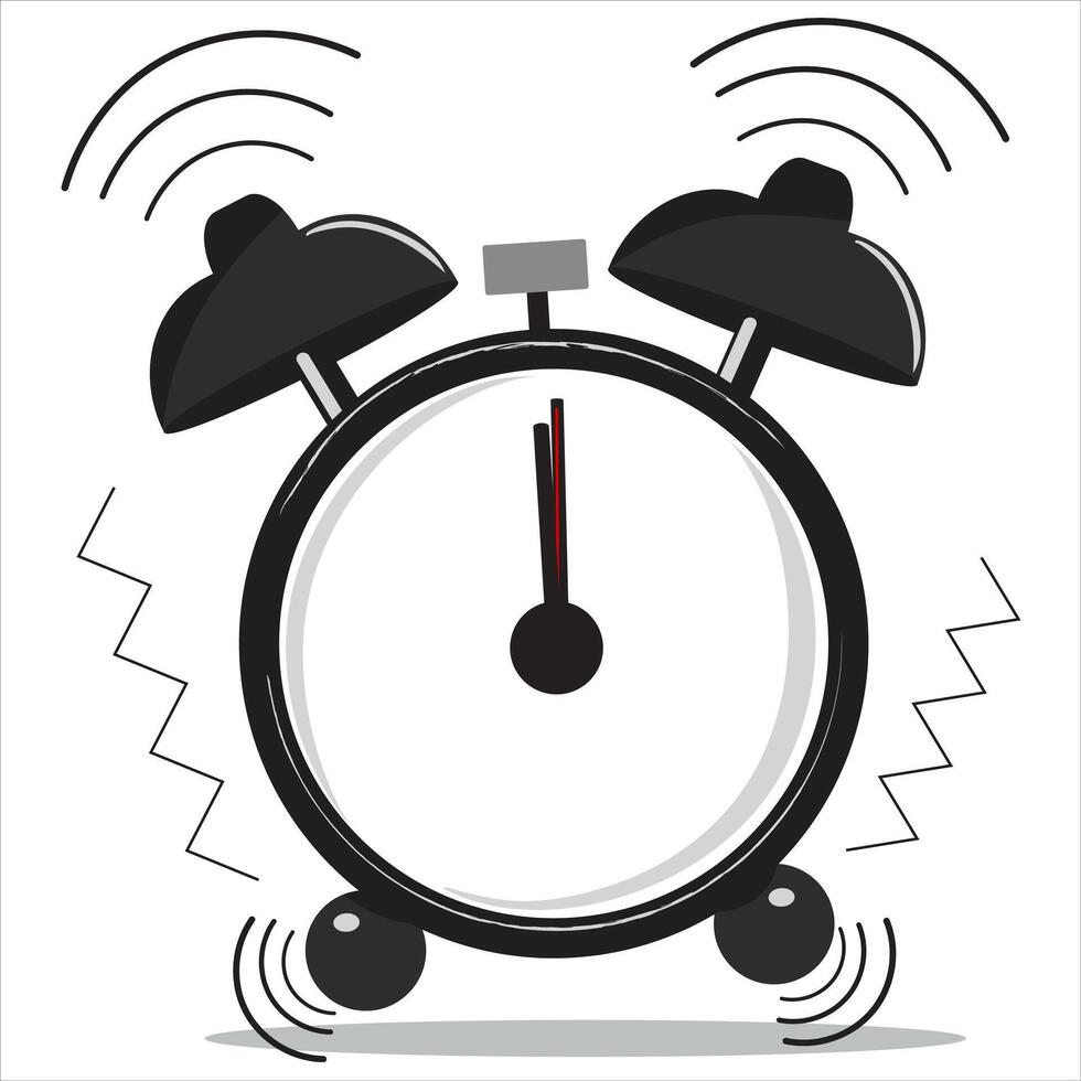 Black clock with active alarm, deadline concept vector