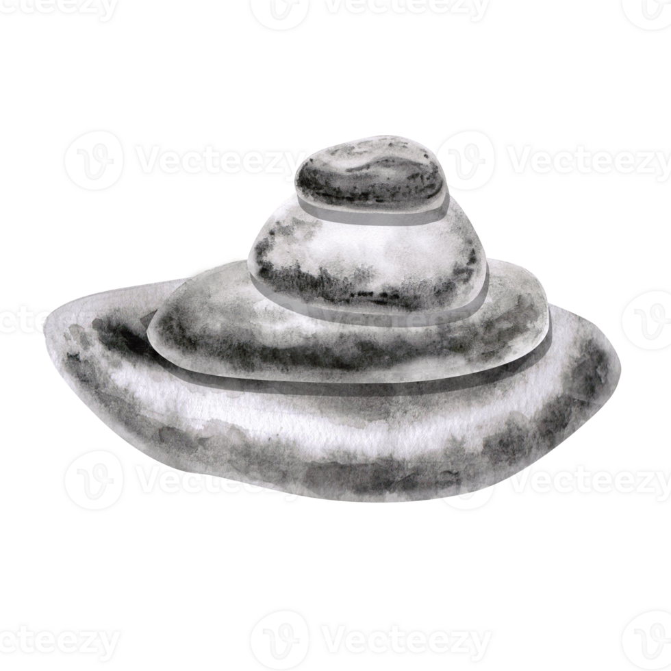 Round sea stones of different sizes, laid on each other. Isolated watercolor illustration of cobblestones for printing on packaging, additional elements to sea compositions png