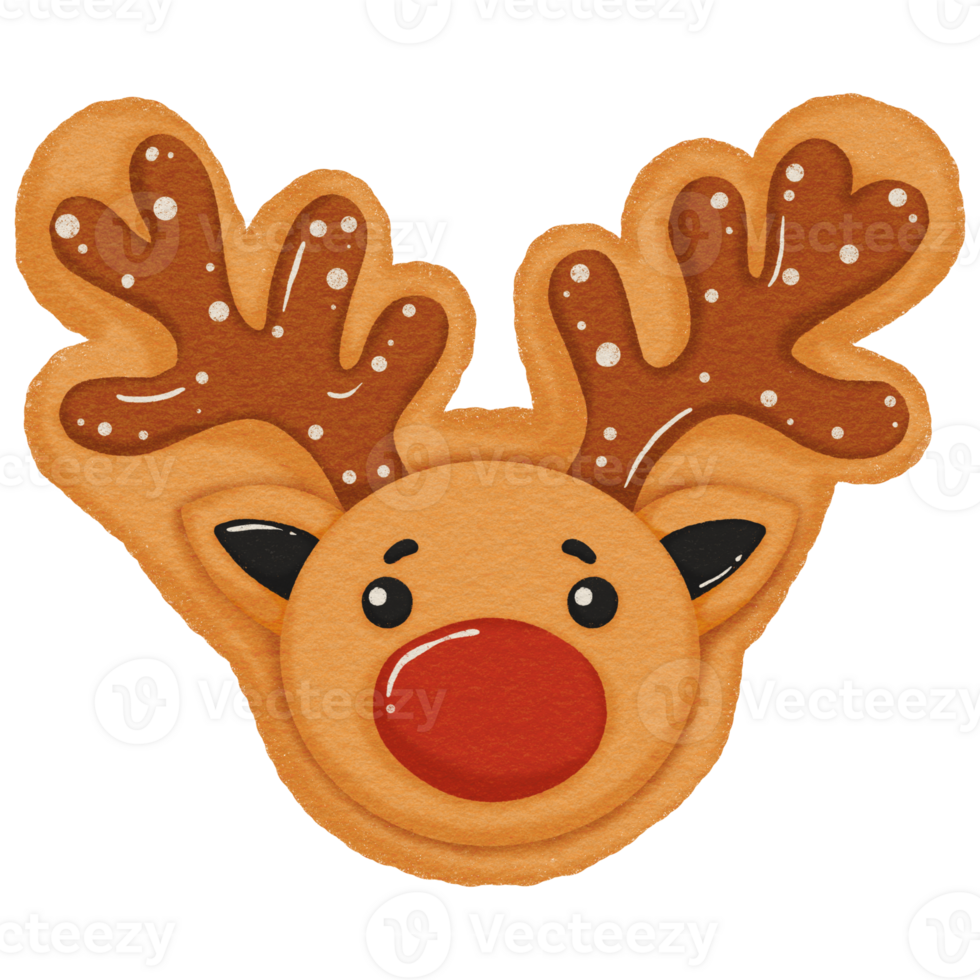 Christmas Reindeer Cookie with Red Nose and Icing png