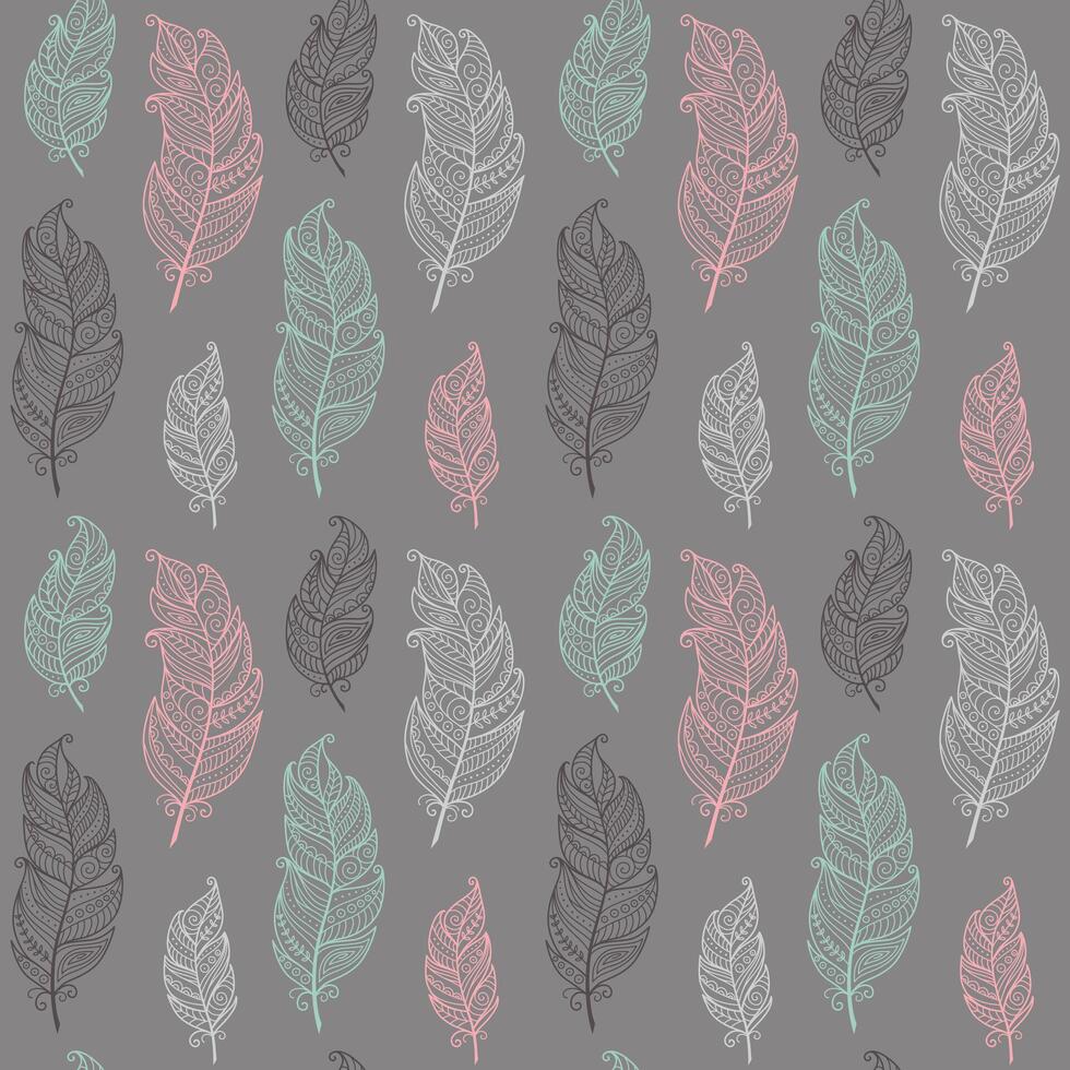 Boho style seamless pattern with ethnic bird feathers. hand drawn, tribal gipsy concept. vector