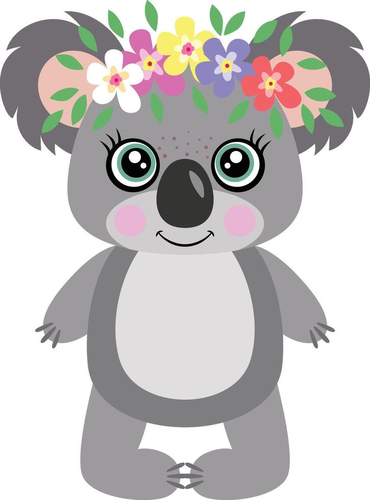 Adorable koala with wreath floral on head vector