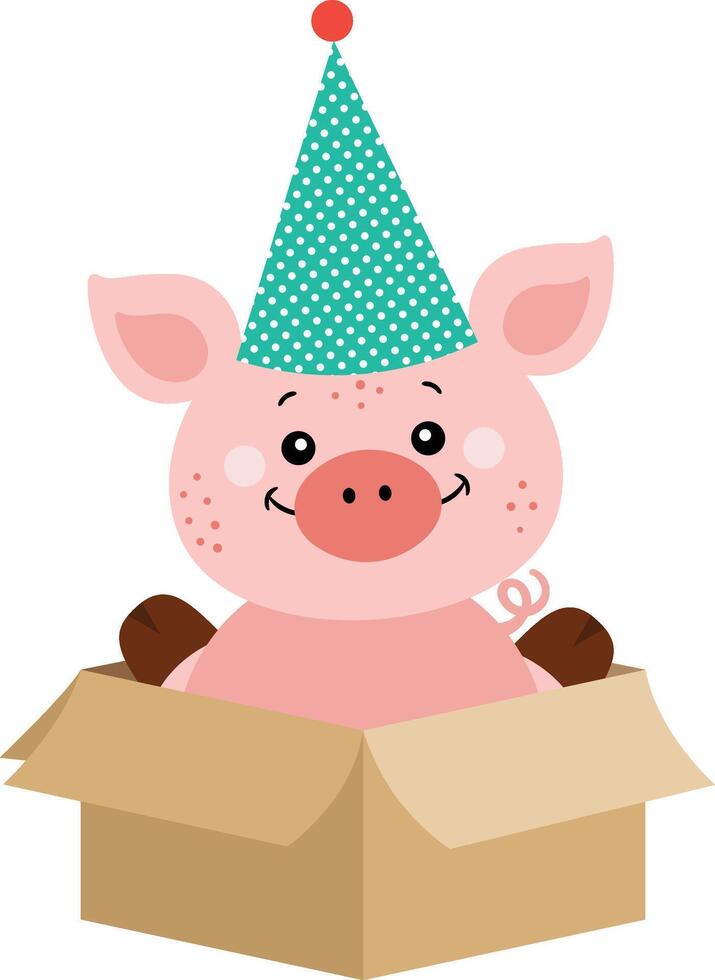Happy birthday pig in box vector