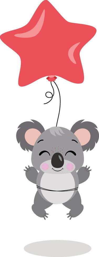 Cute koala flying with star balloon vector