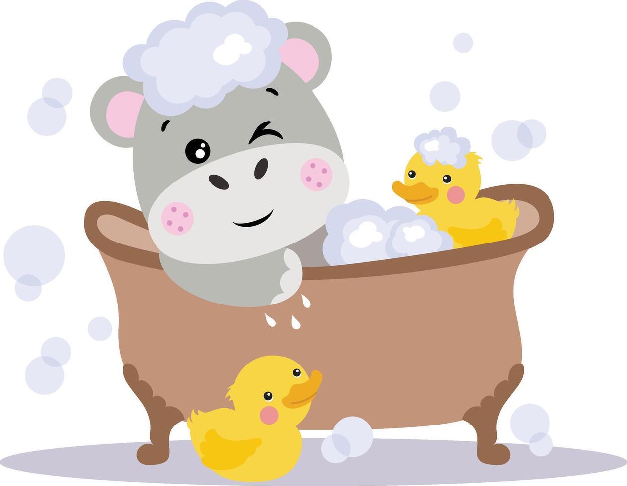Cute little hippo taking a bath vector