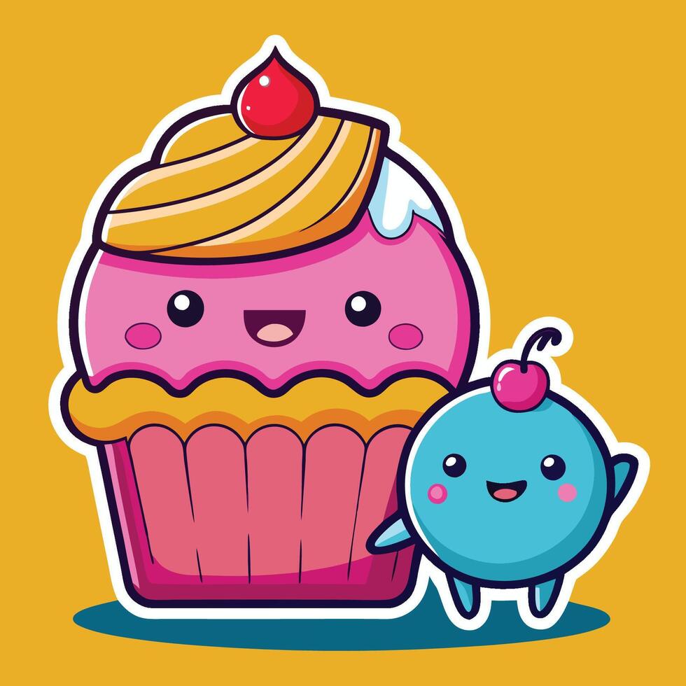 Animated Sticker of a Cupcake Holding a Mini Cupcake vector