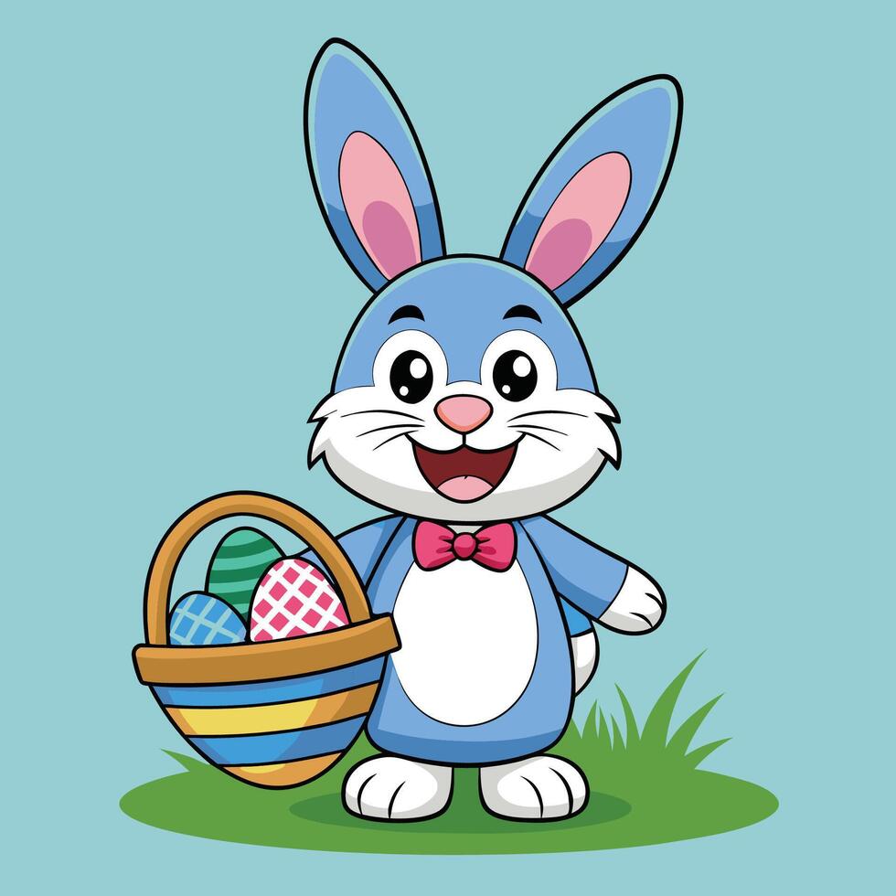Adorable Cartoon Sticker of a Joyful Bunny Holding a Basket of Easter Delights vector