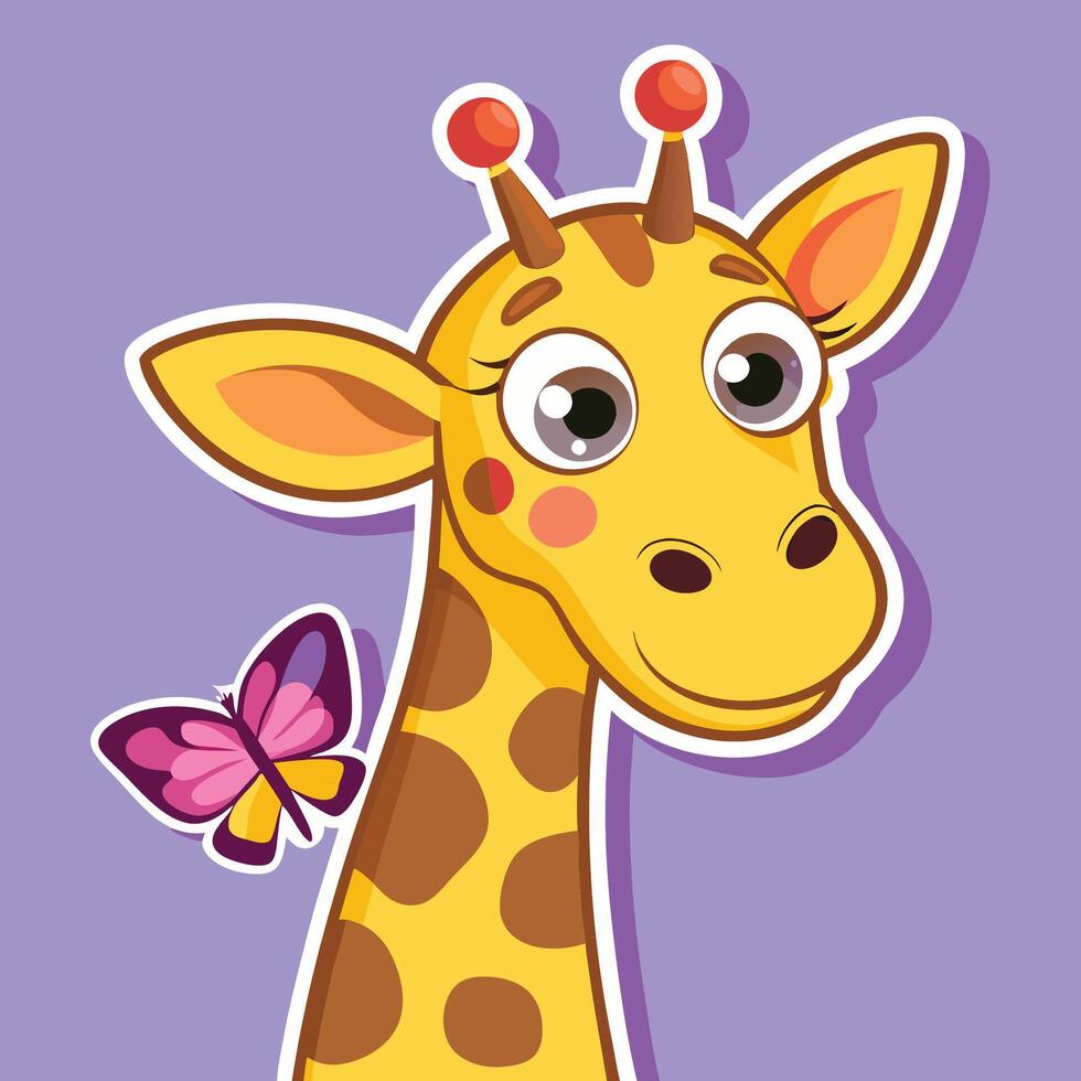 Curious Giraffe with Long Neck Standing on Cartoon Sticker vector