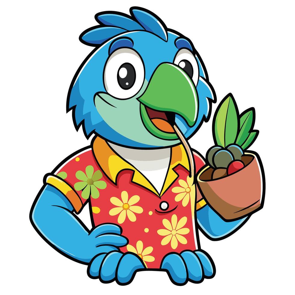 Cartoon Sticker of a Cute Parrot with a Stylish Hat vector