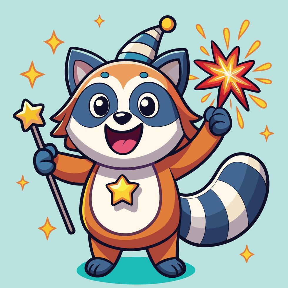 Animated and Animated Raccoon Sticker with a Speech Bubble vector