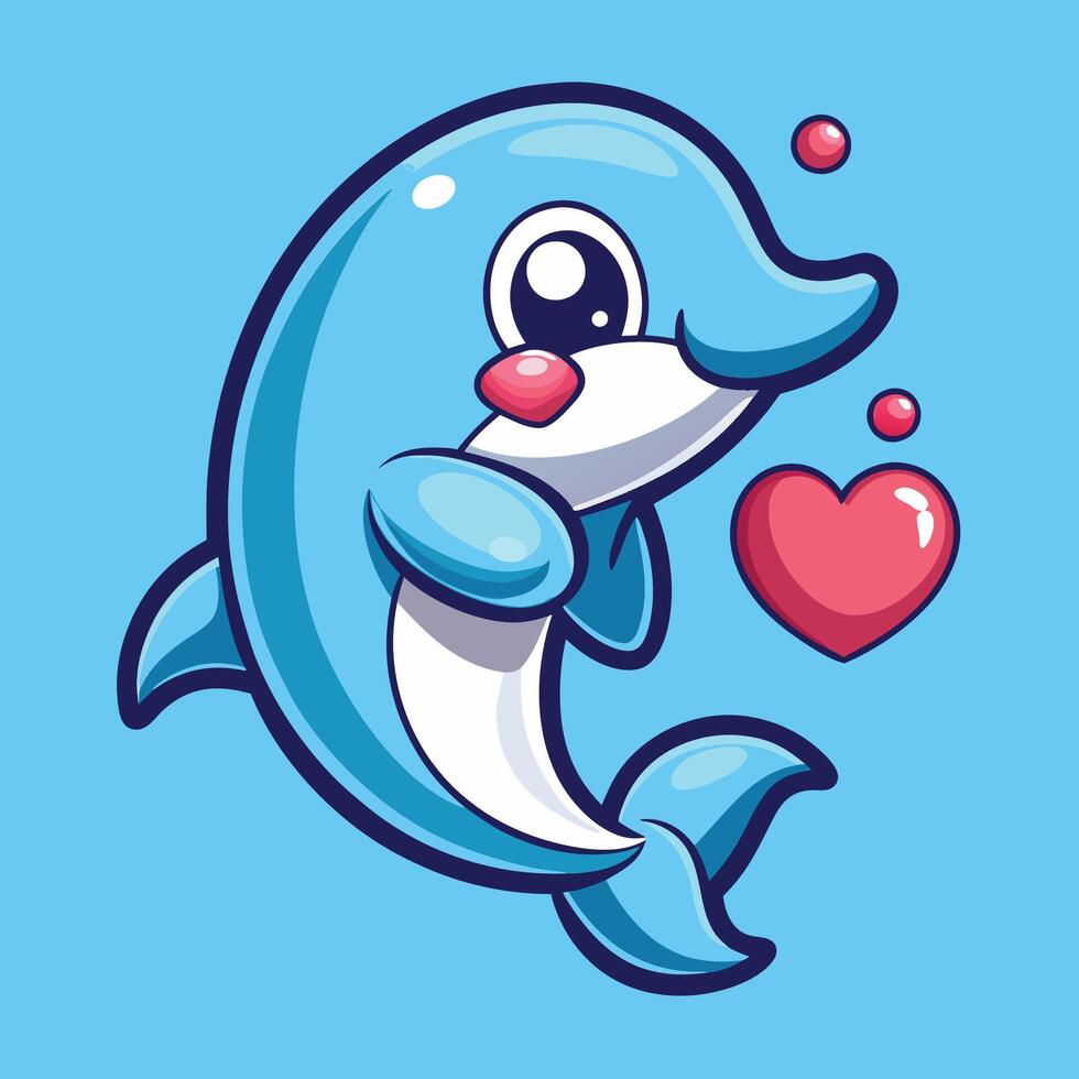 Friendly Dolphin Blowing Bubbles in a Cartoon Sticker vector