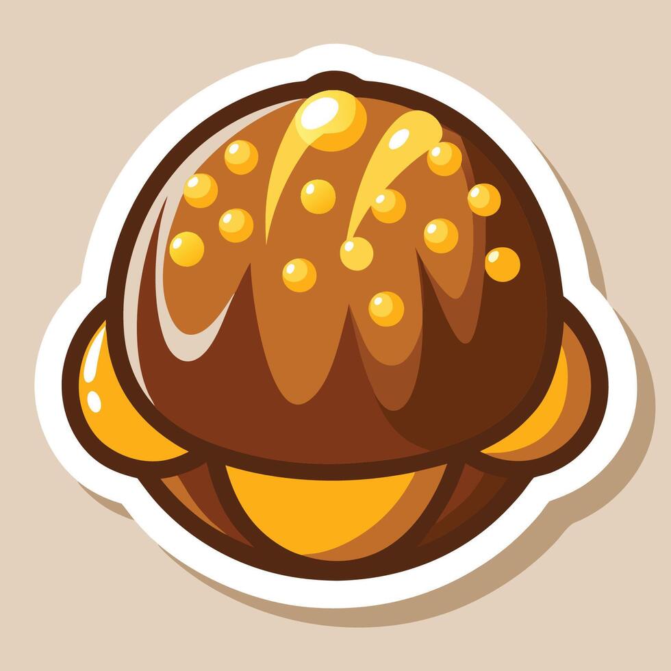 Gold Drizzled Chocolate Truffle Cartoon Sticker with a Tempting Twist vector