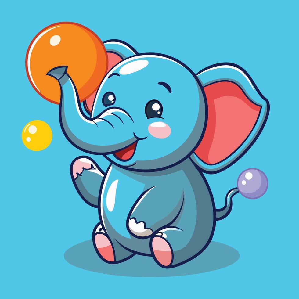Delighted Elephant Blowing Colorful Bubbles in a Cartoon Sticker vector