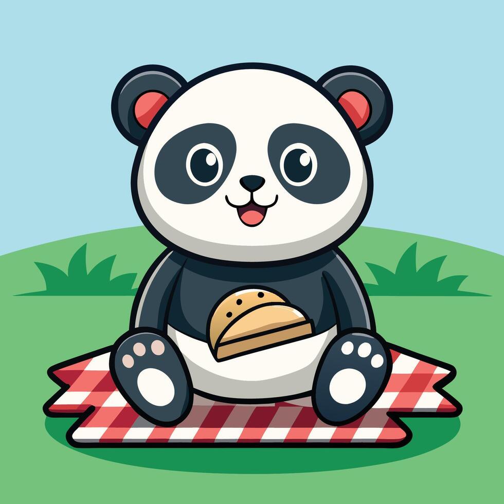 Animated Sticker of a Joyful Panda Bear Enjoying a Picnic vector