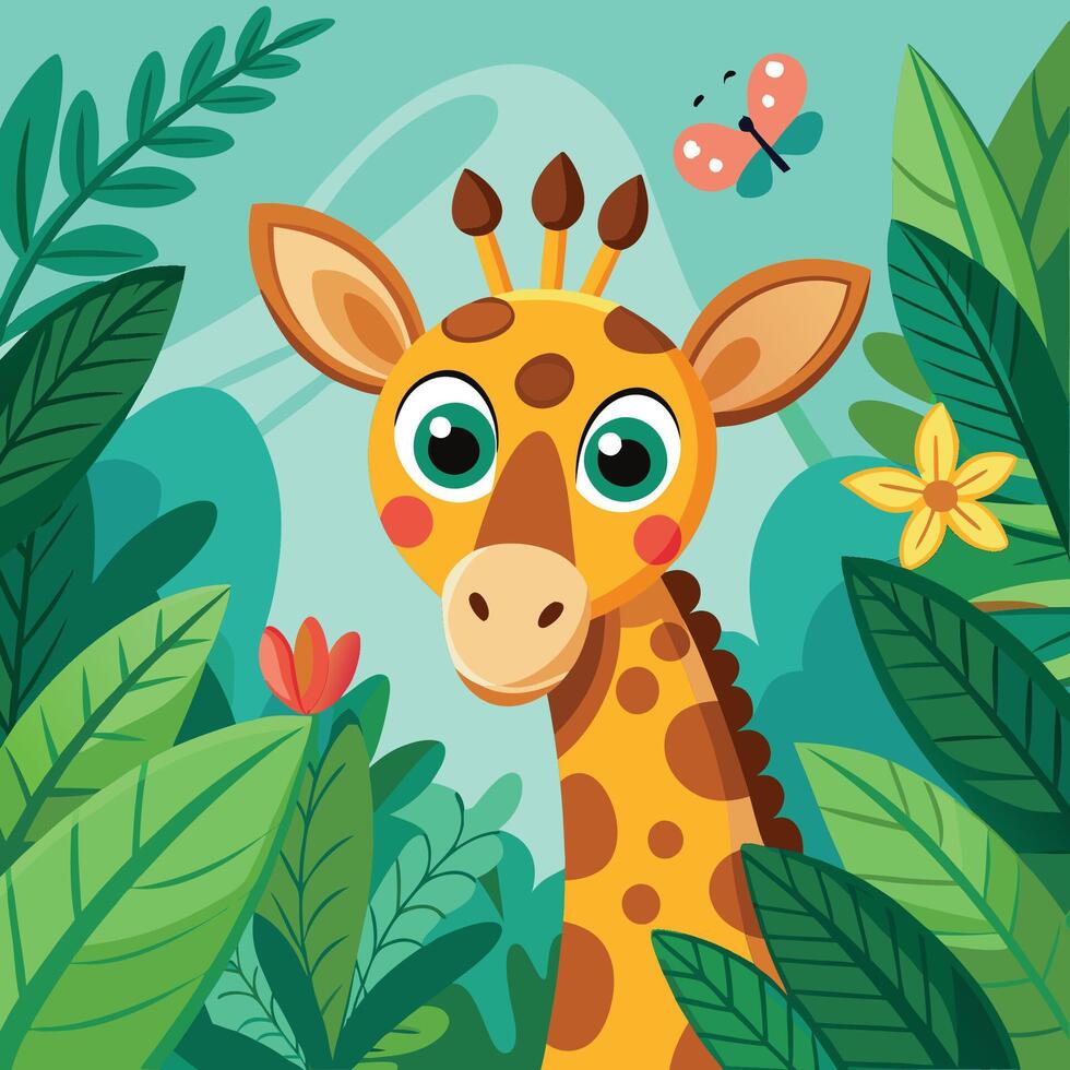 Curious Giraffe Peeking through Abstract Swirls vector