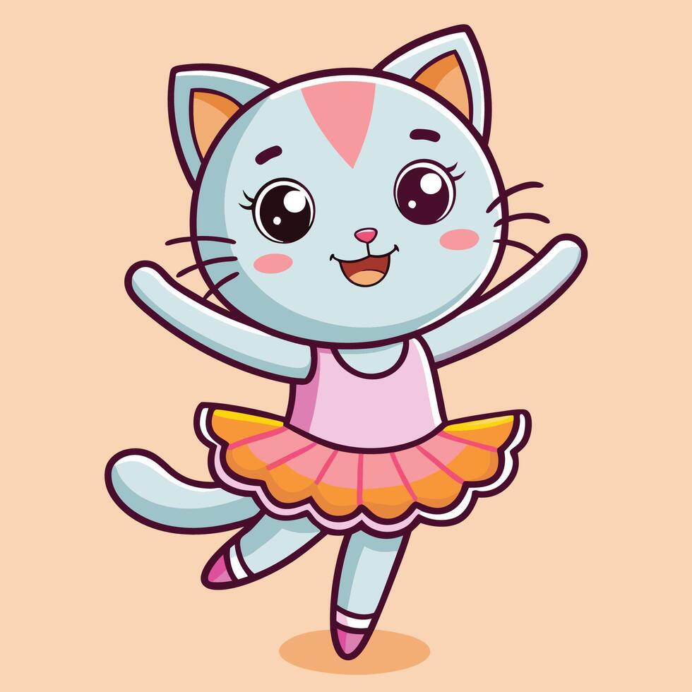 Cheerful Cartoon Kitten Sticker with a Tutu and a Cute Expression vector