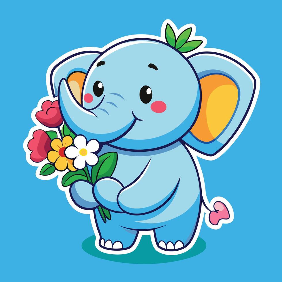Cheerful Elephant Sticker Holding a Banner with Blank Space for Your Message vector