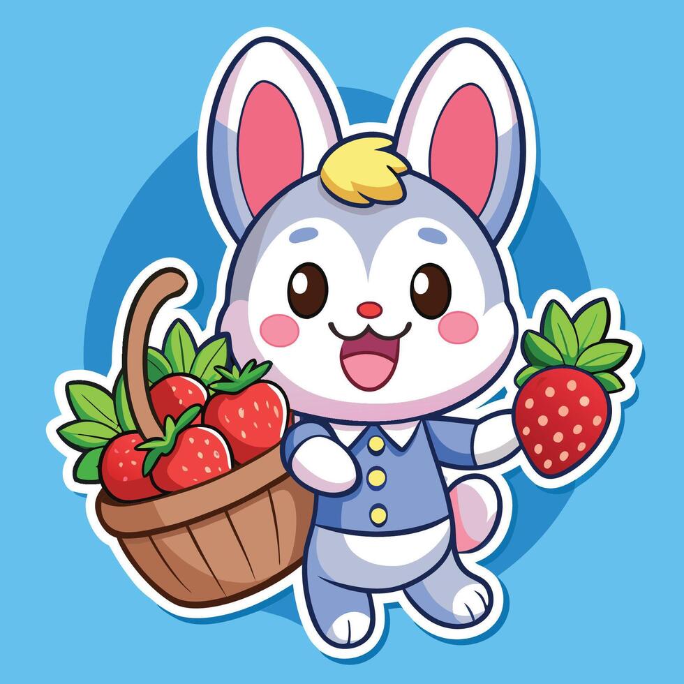 Adorable Cartoon Bunny Holding a Festive Easter Basket Filled with Eggs vector
