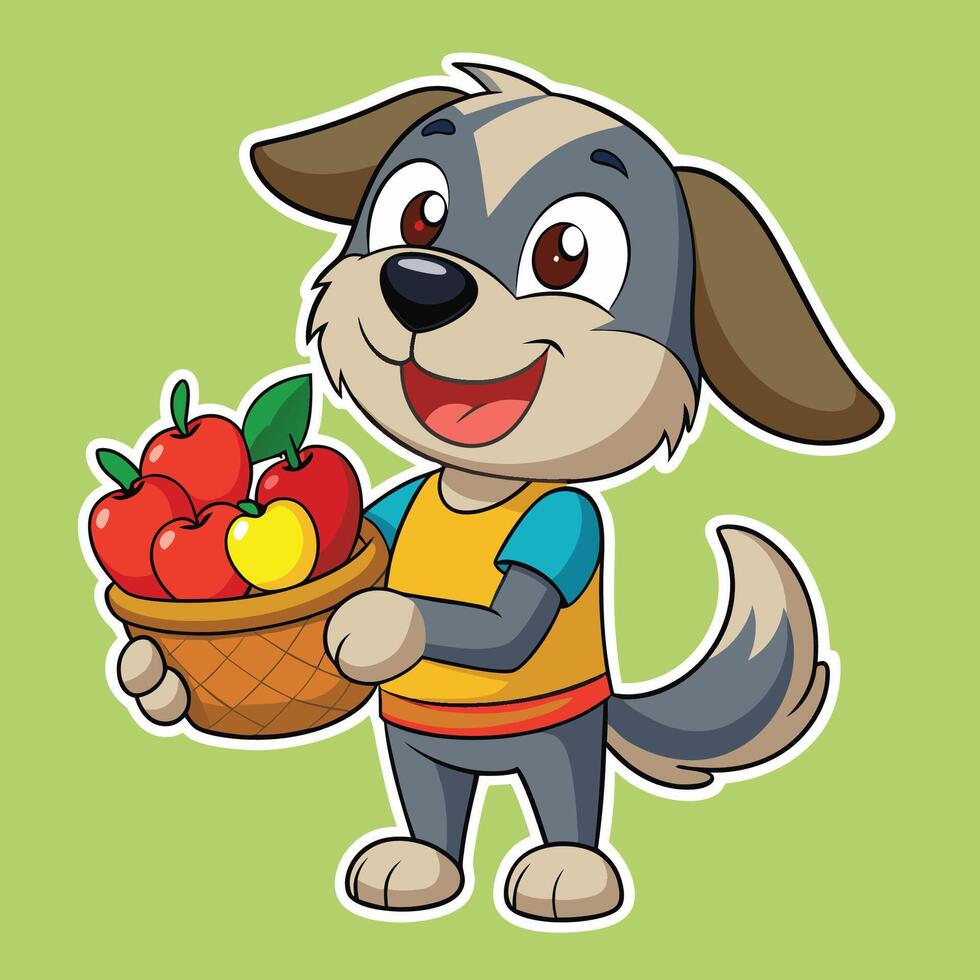 Animated Sticker of a Friendly Dog with a Basket of Goodies vector