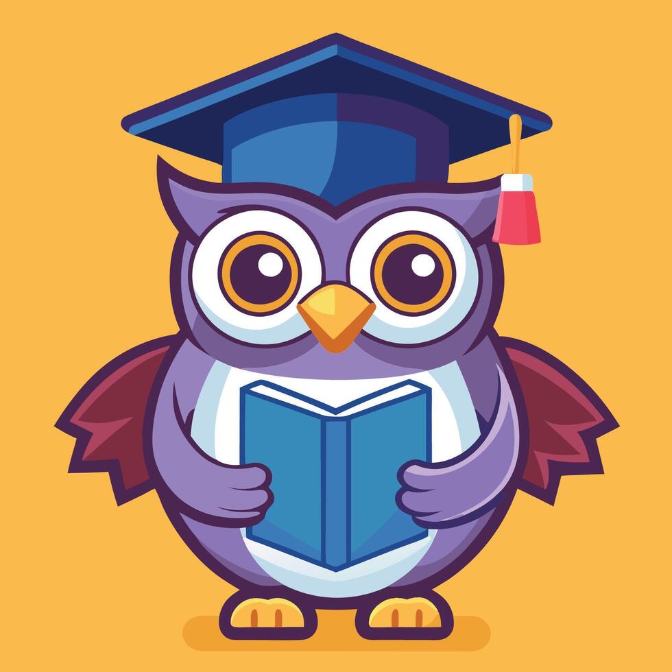 Cartoon Sticker of a Friendly Owl in a Graduation Cap and Gown vector