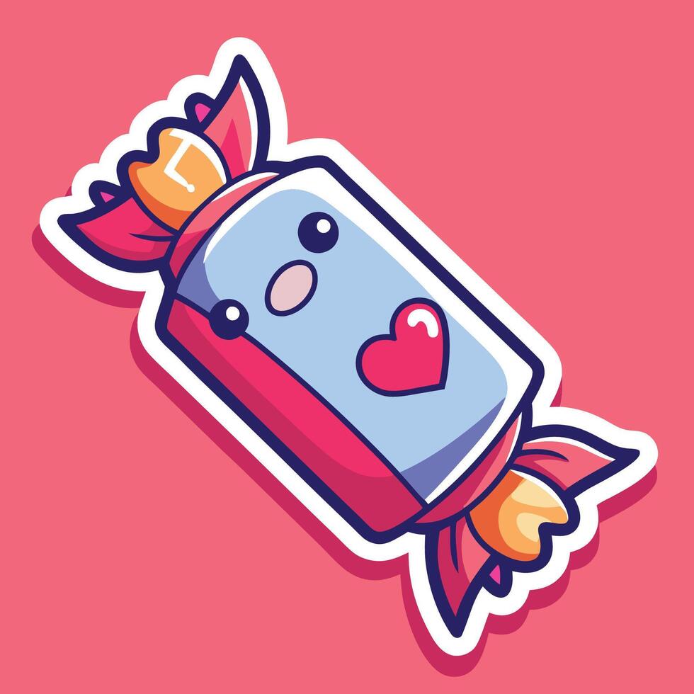 Captivating Cartoon Sticker of a Candy Wrapper Scattered with Tiny Hearts vector