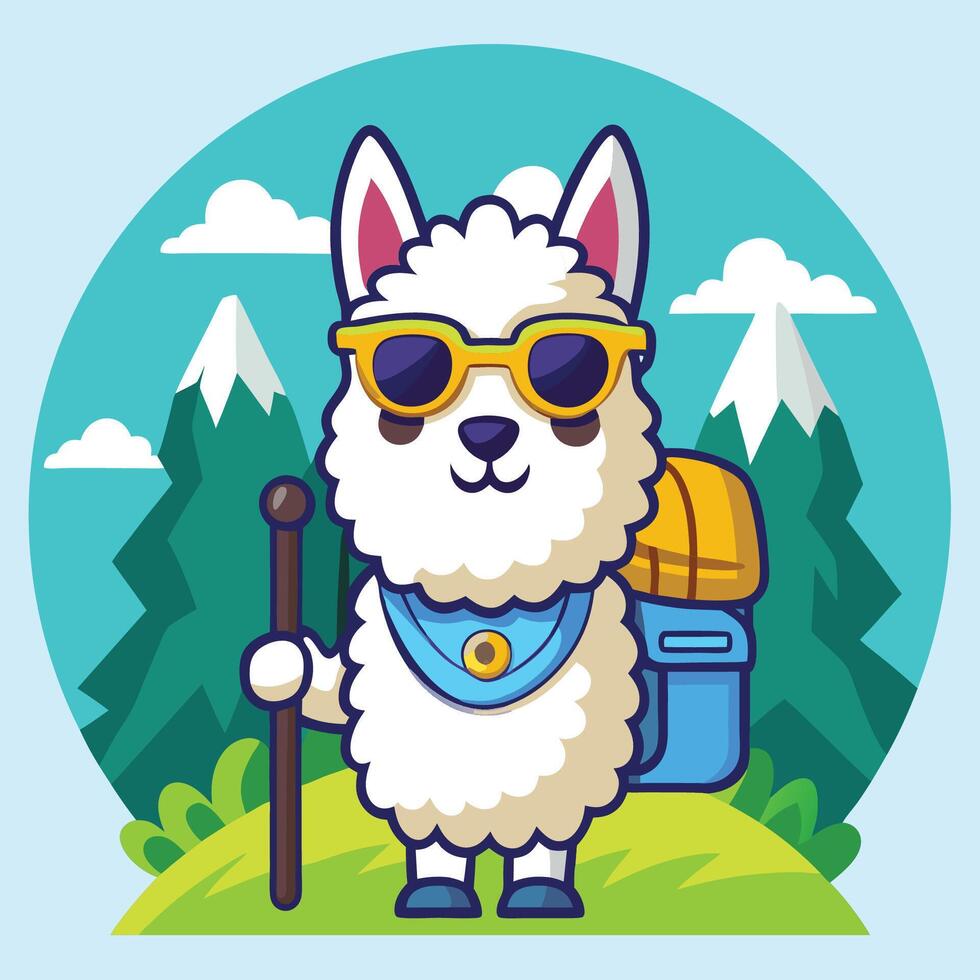 Adorable Fluffy Llama Sticker with Groovy Shades vector