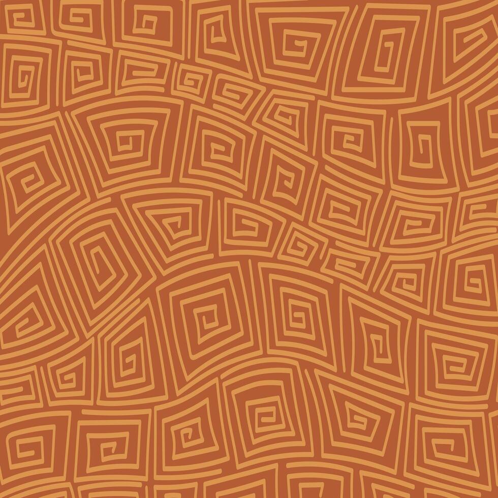 hand drawn abstract background, maze geometric background, ancient ornament, retro design, orange and yellow backdrop, vector