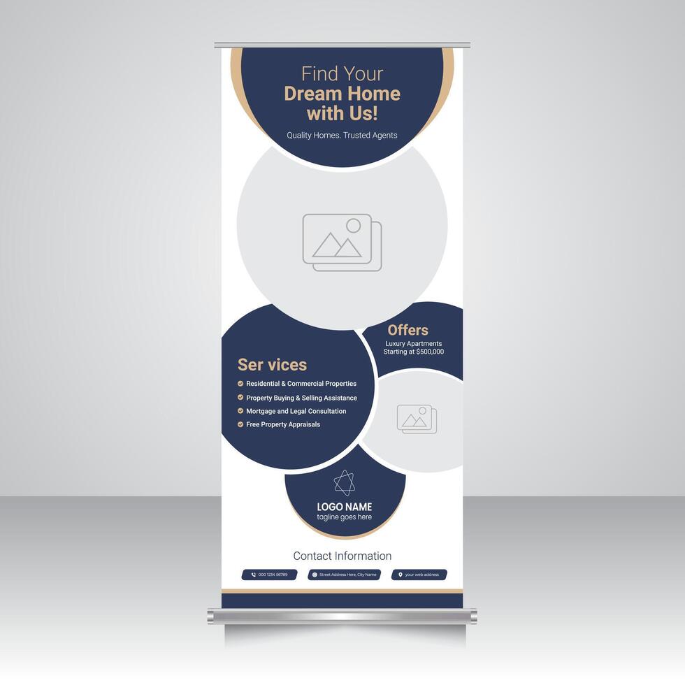 Real Estate Roll Up Banner, Pop Up Banner Template Design vector