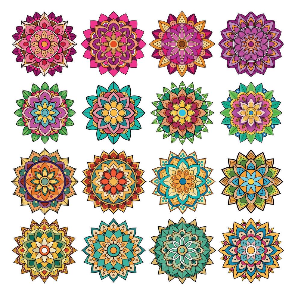 A set of colorful mandalas on a white background vector