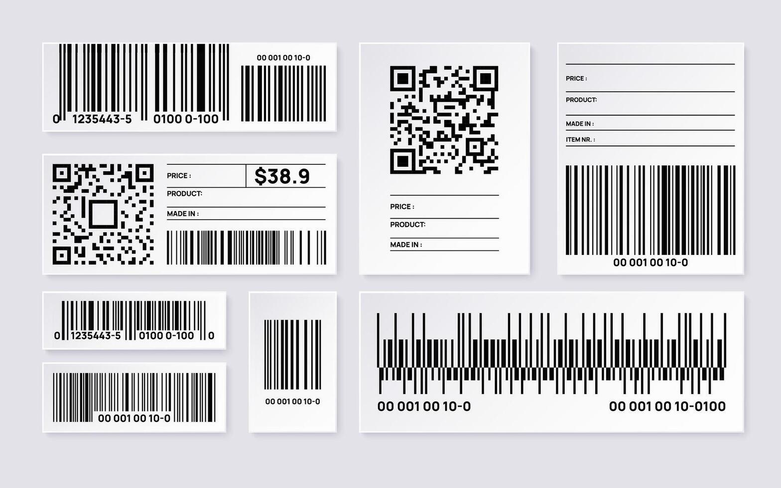 Collection of barcodes and QR codes on product labels vector