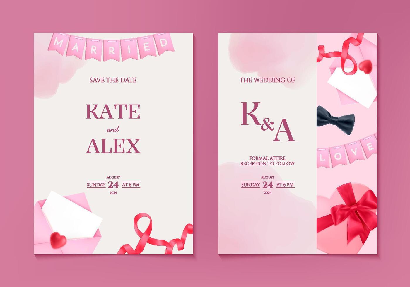 Wedding invitation cards with pink backgrounds vector