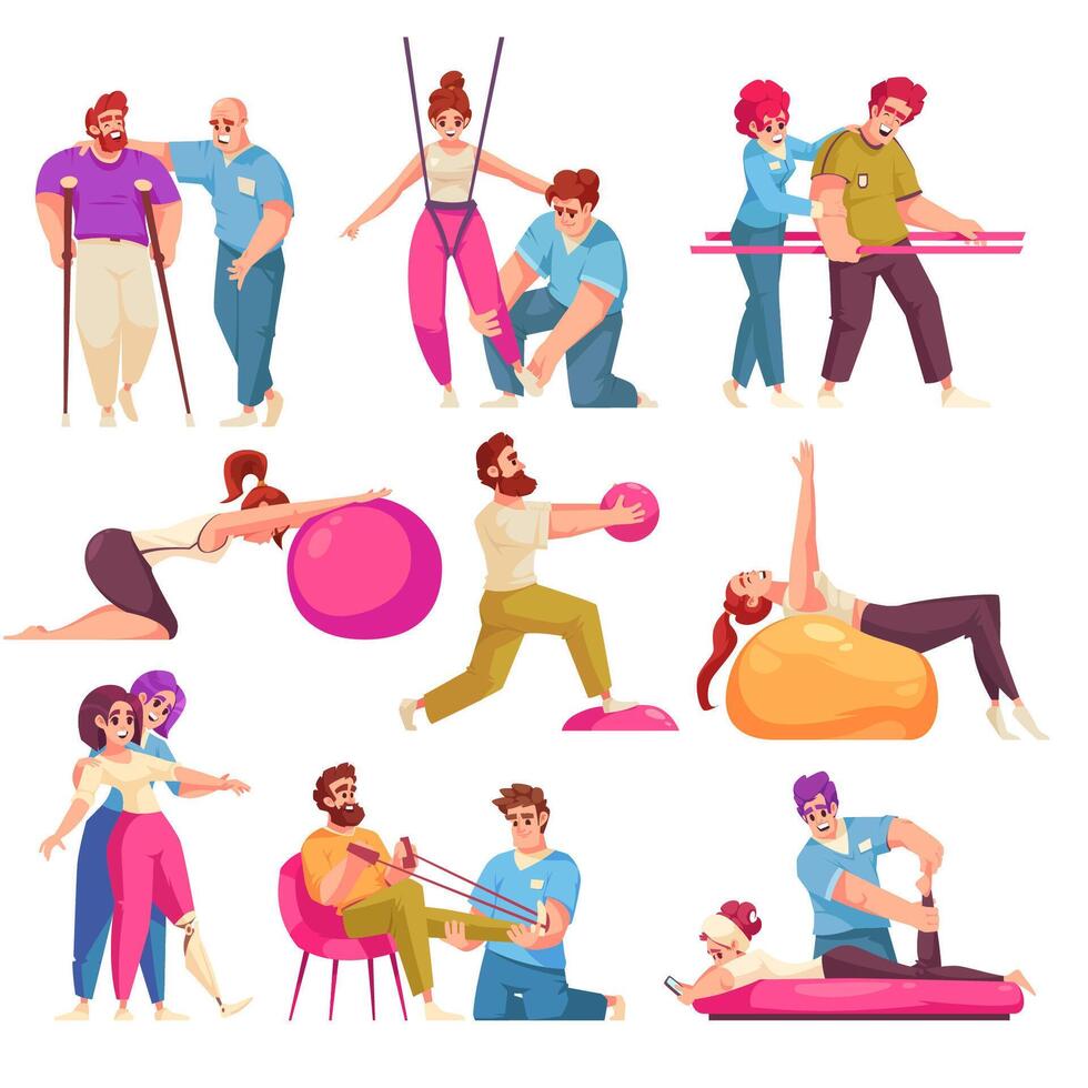 Hand drawn flat physiotherapy elements vector