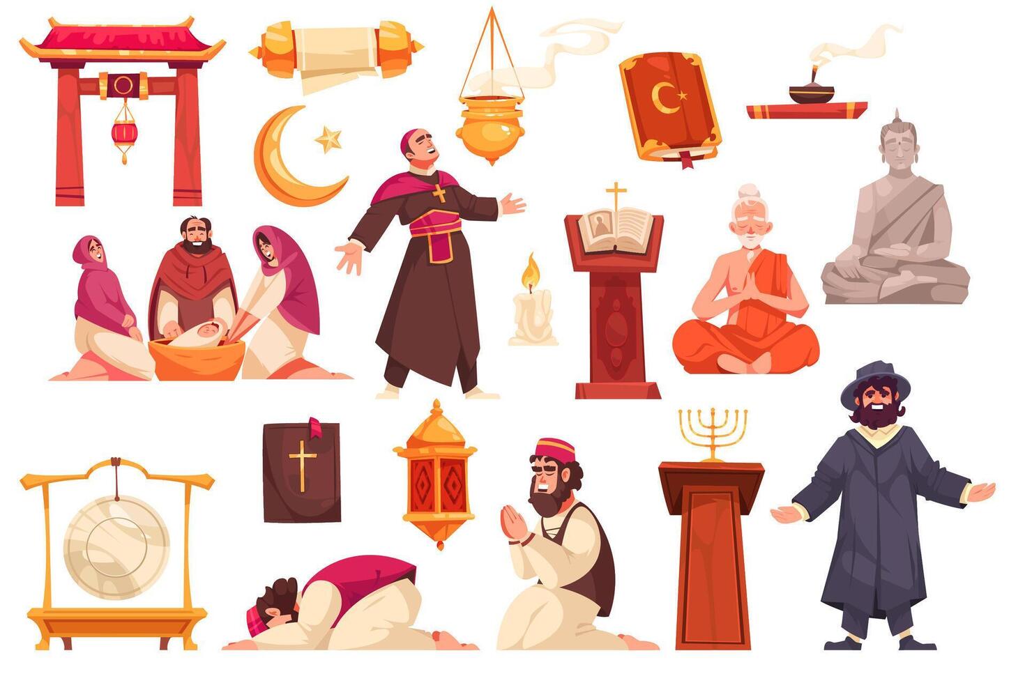 Religious symbols hand drawn icons set vector
