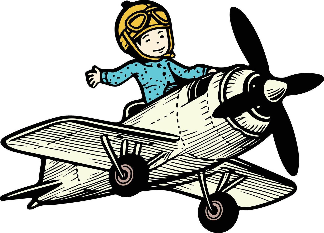 A cartoon boy flying on an airplane vector