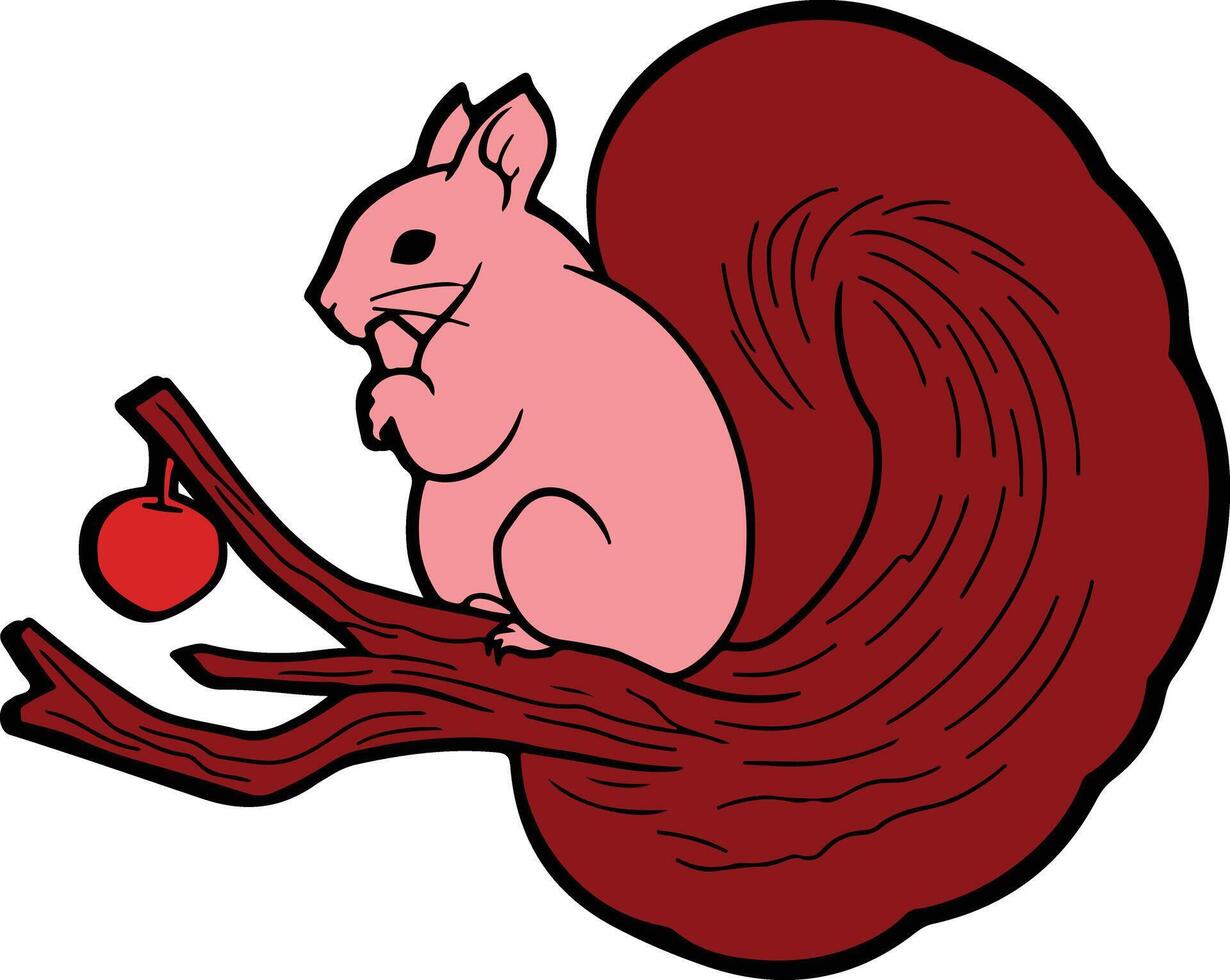 A cartoon squirrel sitting on a branch with an apple vector
