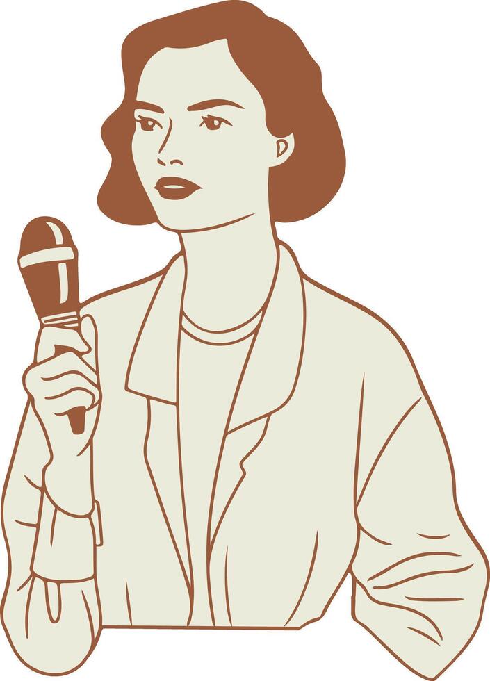 A woman holding a microphone in her hand vector