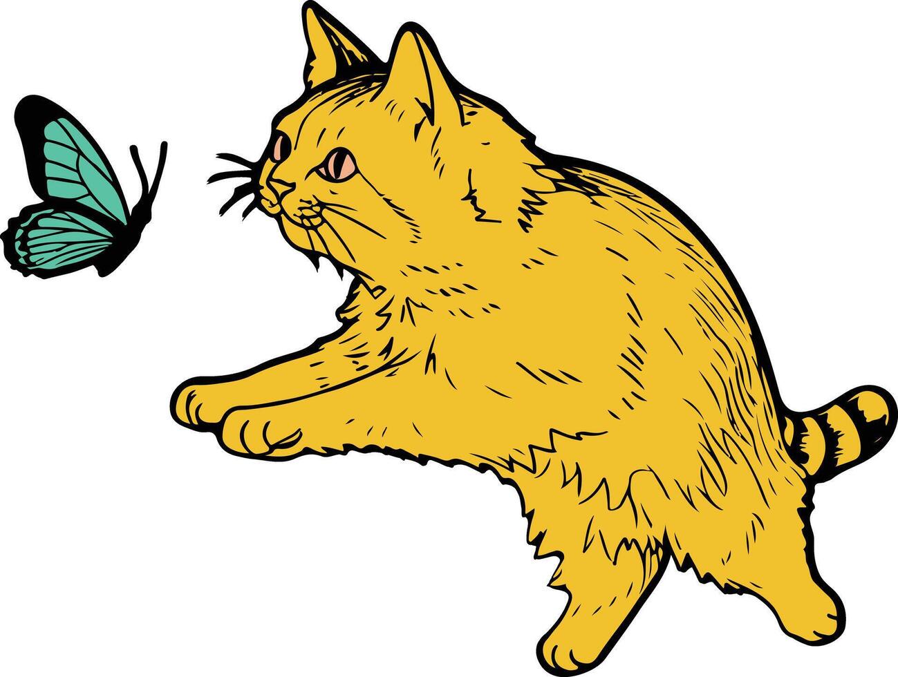 A cartoon cat chasing a butterfly vector