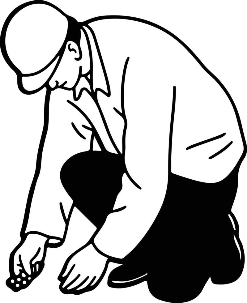 A man kneeling down to pick up a piece of paper vector