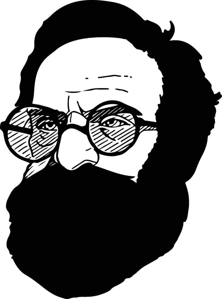 A black and white drawing of a man with glasses and a beard vector